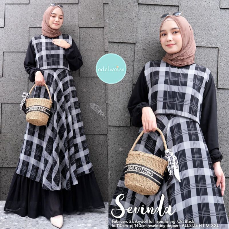 GAMIS CERUTI BABYDOLL FULL FURING MOTIF KOTAK-KOTAK SEVINDA BY EDELWEISS