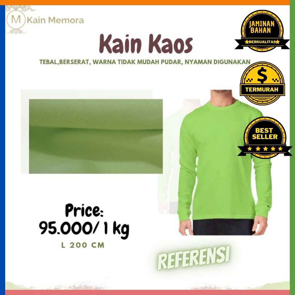 Kain Memora Kain Kaos Warna Hijau Eletrik Polos Lebar 200 cm Kain Murah Malang