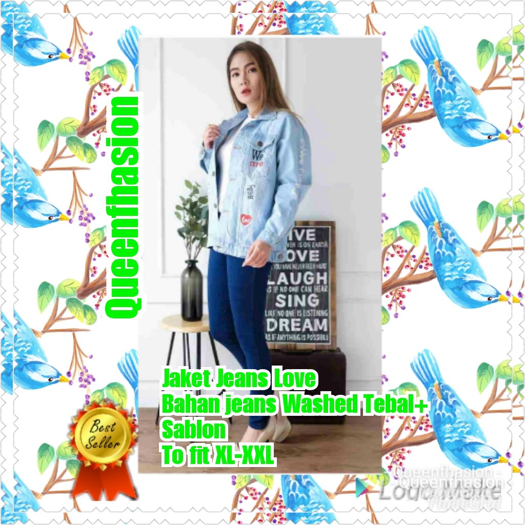 TERMURAH JAKET JEANS LOVE / TERBARU / TERLARIS /TERPOPULER /OUTWEAR / JAKET CINTA /JAKET BIGSIZE