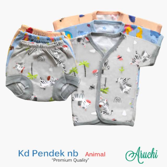 ♥BabyYank♥ ARUCHI STELAN BAJU BAYI KANCING DEPAN TANGAN PENDEK NEW BORN 0-3BULAN ANIMAL ELEPHANT