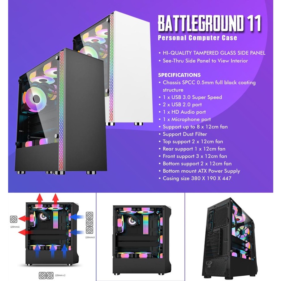 Casing Simbadda BattleGround 11 BLACK - ATX, mATX Tempered Glass