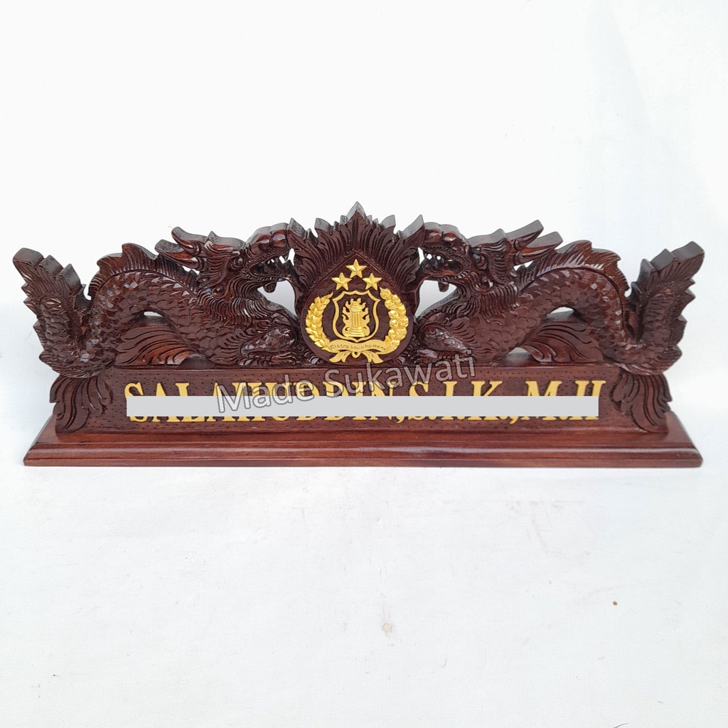 Papan Nama Meja Ukiran Naga logo lambang instansi 45cm handmade Bali