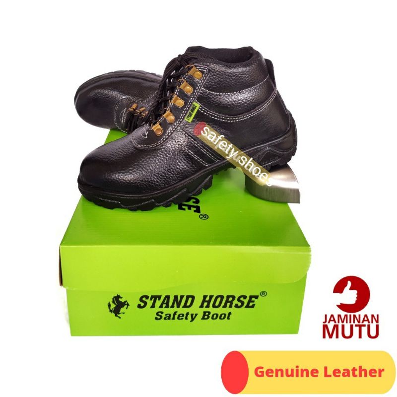 Sepatu Proyek Ujung Besi Stand Horse - Sepatu Septi boot - Sepatu Kerja Lapangan Kulit Sapi Asli 100%