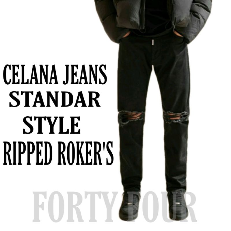 STYLE STANDAR -CELANA JEANS PANJANG PRIA REGULER RIPPED ROKER'S/CELANA JEANS PRIA WARNA HITAM STANDA