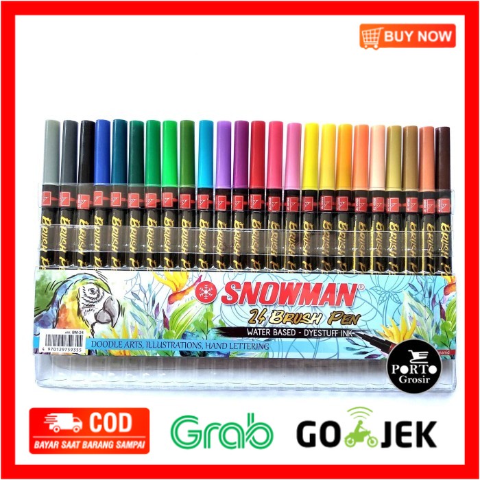

(BISA COD) Snowman Brushpen Brush Pen Kuas Set 24 warna BM-24 Lettering Doodle