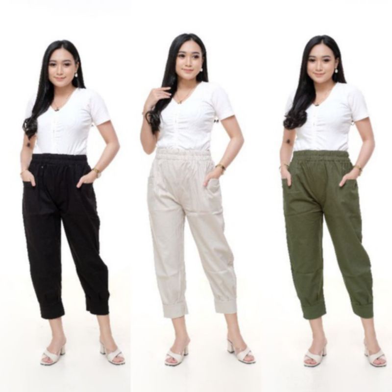 HARUKA PANTS COTTON TWILL COMBED PREMIUM - CELANA WANITA KOREA PREMIUM 7/9