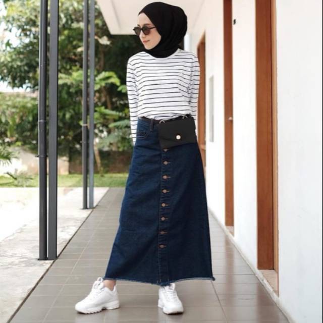 ROK JEANS BUTTON RAWIS | BUTTON SKIRT | ROK KANCING JEANS RAWIS