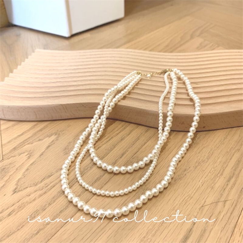 LISA PEARL NECKLACE | Kalung Mutiara 3 Layer Kalung Korean Fashion 3 Tumpuk