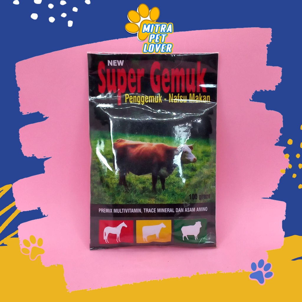 PENGGEMUK SAPI KAMBING &amp; TERNAK - SUPER GEMUK 100 GR -  NAIKAN BERAT BADAN KUDA KERBAU &amp; NAFSU MAKAN &amp; MBOBOT &amp; DAYA IMUN- MURAH GARANSI KUALITAS ASLI ORIGINAL - PET ANIMAL VETERINARY TAMASINDO OBAT VITAMIN SUPLEMEN HEWAN BINATANG PELIHARAAN MITRAPETLOVER