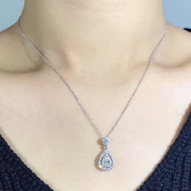 [Ready Stock]Fashion Inlaid Diamond Necklace 18K Gold Drop Pear-Shaped Pendant