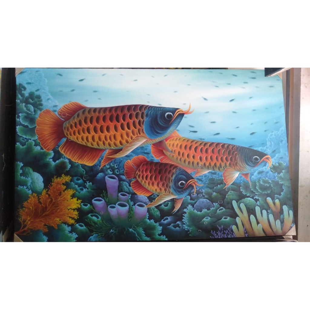 lukisan kanvas ikan arwana 85x135 cm rd ed