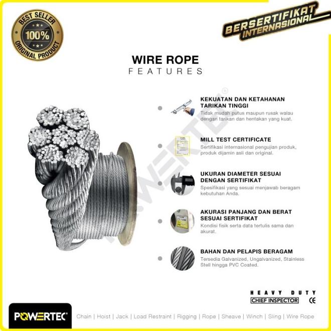 Powertec Wire Rope / Kawat Seling Baja 19X7 Iwrc 20Mm Nr - 1 Meter