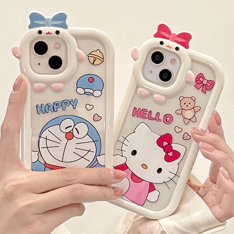 Case OPPO A17 A7 A7 A5S A12 A15 A16 A57 A5 A15s A55 A54 A3S A12E A53 A74 A95 A16K A16E A52 A17K A92 A96 A76 Reno 5 5F 4F A9 A31 A16s Hello Kitty Doraemon Bow-knot Monster Kecil Cover