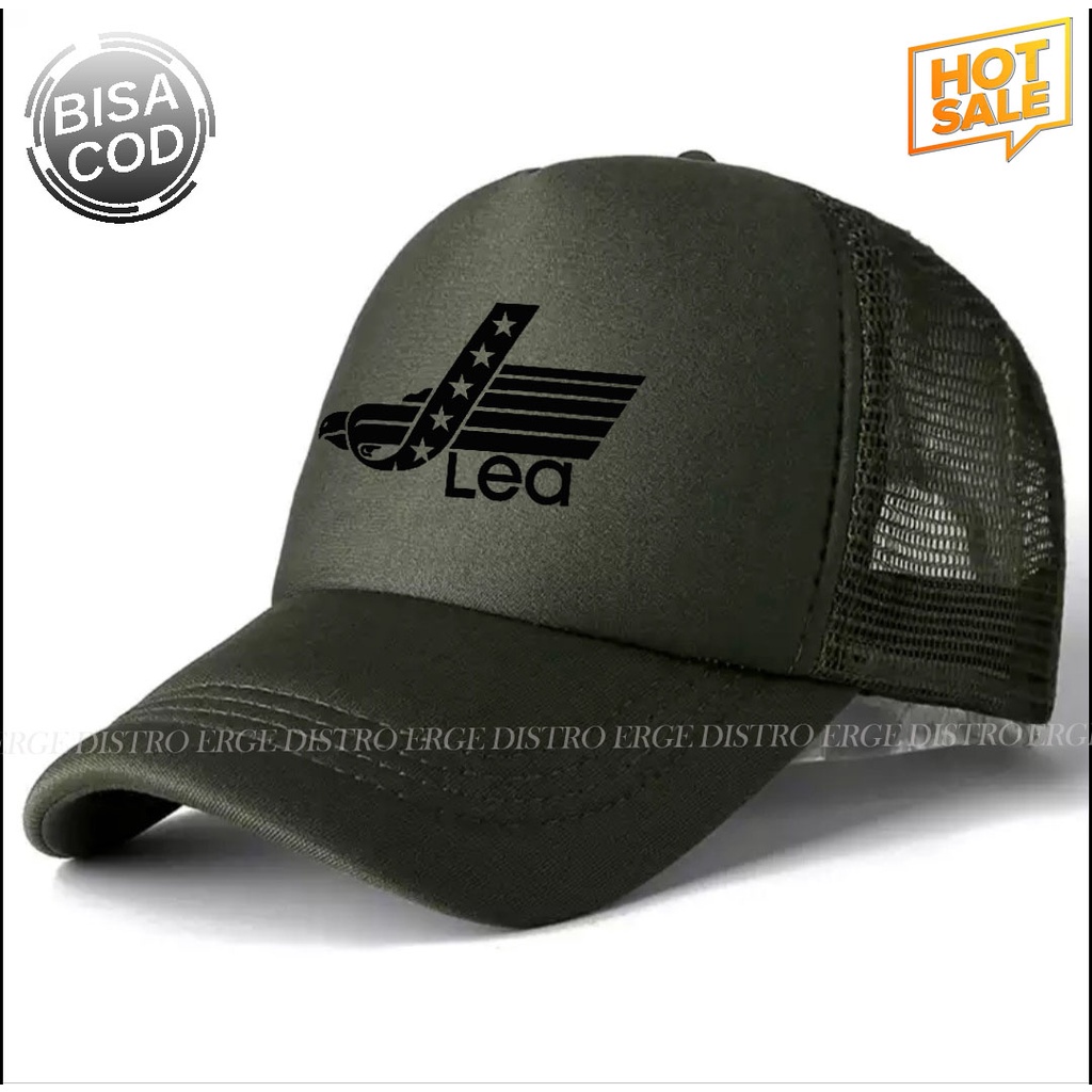 COD Topi distro LEA Logo Hitam Premium Quality Pria Wanita  - Topi Trucker Jaring Good Quality