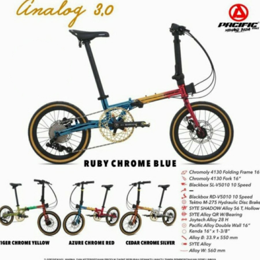 Sepeda Lipat Pacific CHROMOLY ANALOG 3.0 1x10SP 16 Inch Garansi SNI-5
