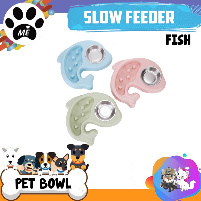 Pet Bowl Anti Slip &quot;SLOW FEEDER FISH&quot; With Stainless For Water