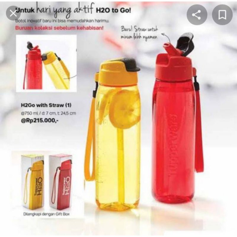 Tupperware H2Go 750 ml with straw/sedotan (1pcs) Original Dilengkapi gift box
