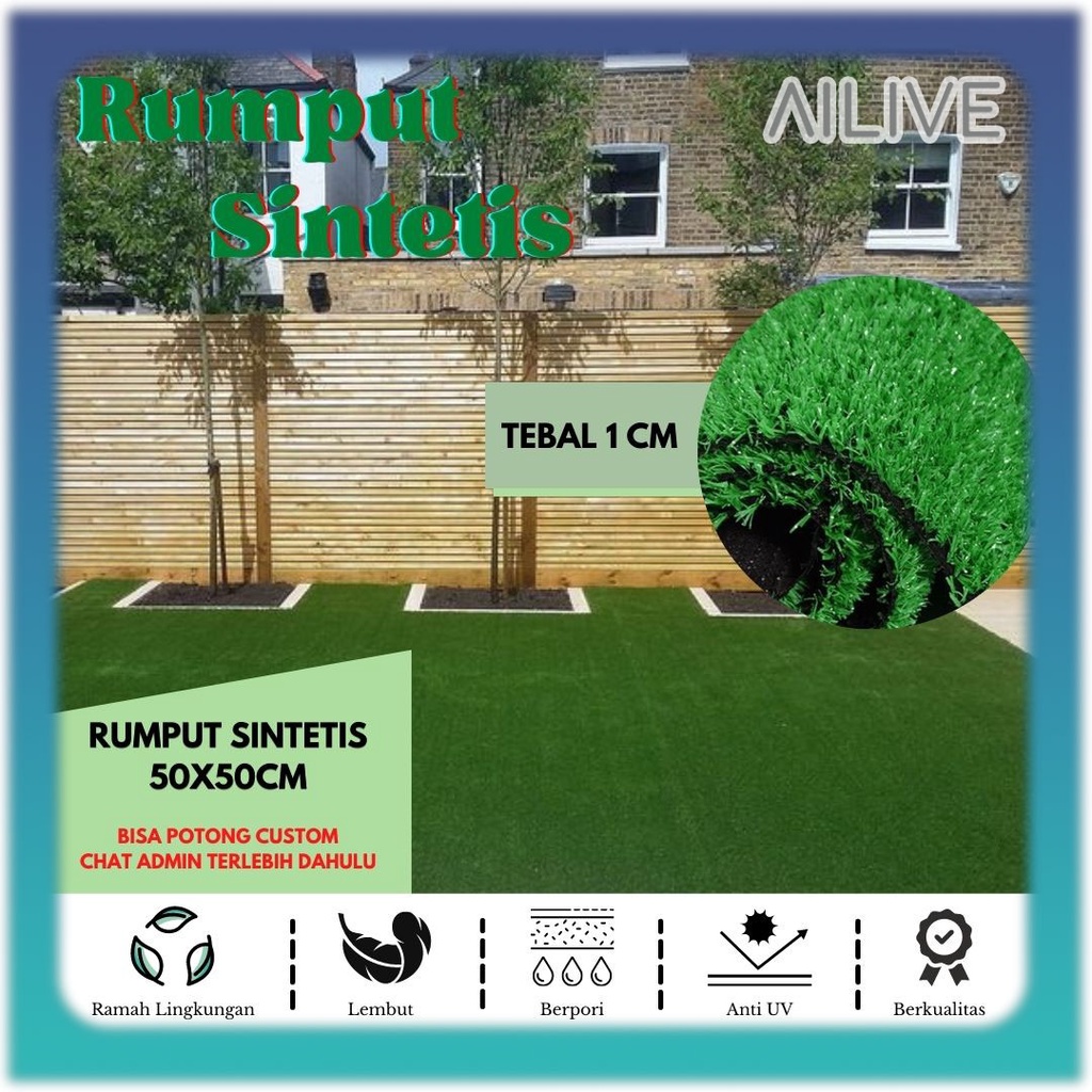 Karpet Rumput Sintetis 10mm Ukuran 50x50 cm Rumput Palsu Artificial Golf Swiss Grass