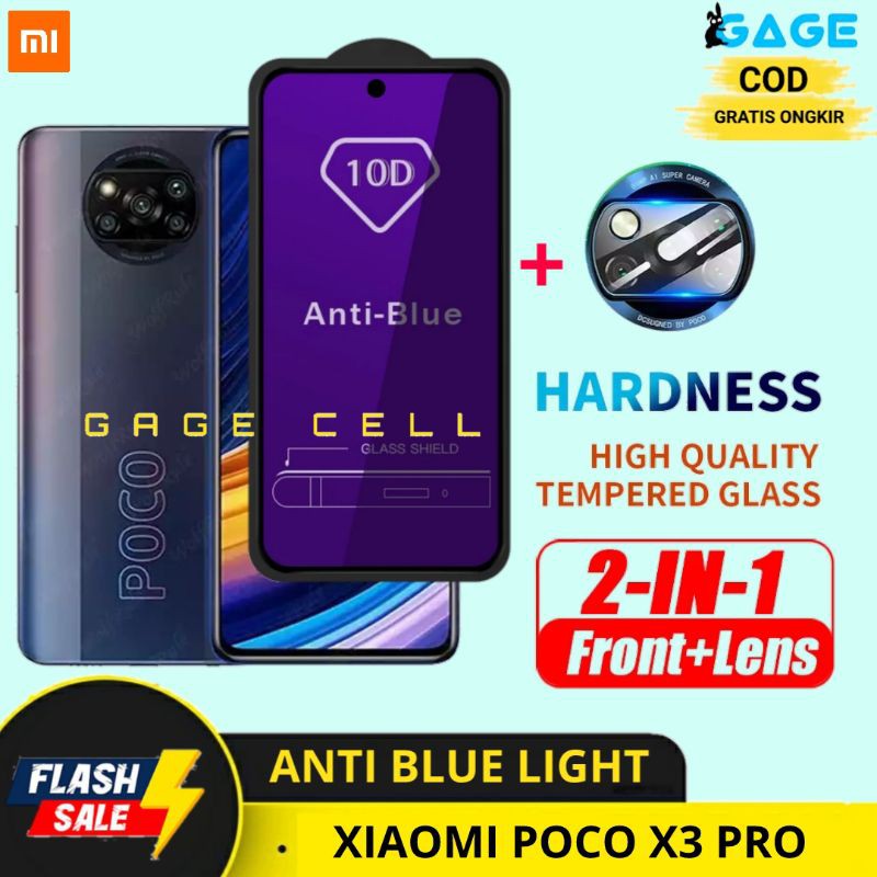 2IN1- TEMPERED GLASS ANTI BLUE LIGHT XIAOMI POCO X3 PRO - ANTIGORES RADIASI POCO X3PRO FULL LAYAR