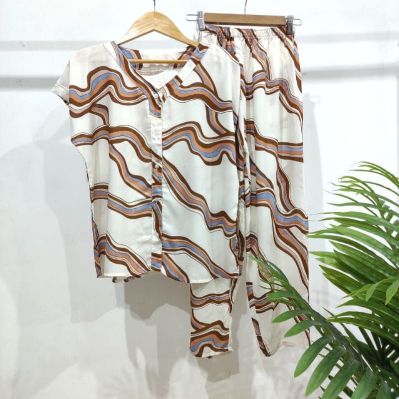 PIYAMA KANCING BUSUI | PIYAMA RAYON  V-NECK | PIYAMA BUSUI | BAJU TIDUR MURAH-KCPD CC