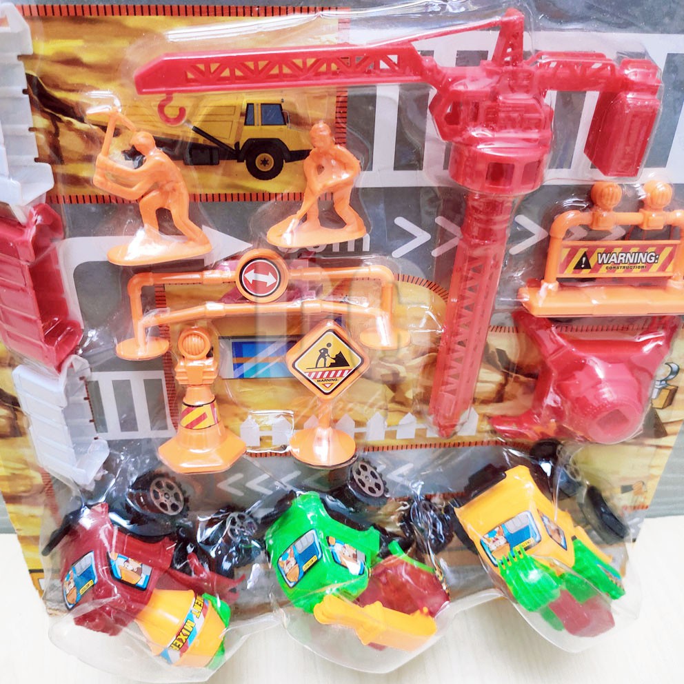 Engineering Set Mainan Mini Figure Truk Konstruksi Crane Excavator Molen