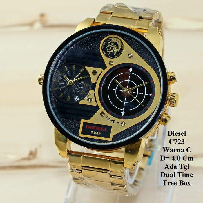 JAM TANGAN PRIA_DIESEL_C723 GOLD IN BLACK COLOR FREE BOX KANCING JAM TANGAN MURAH