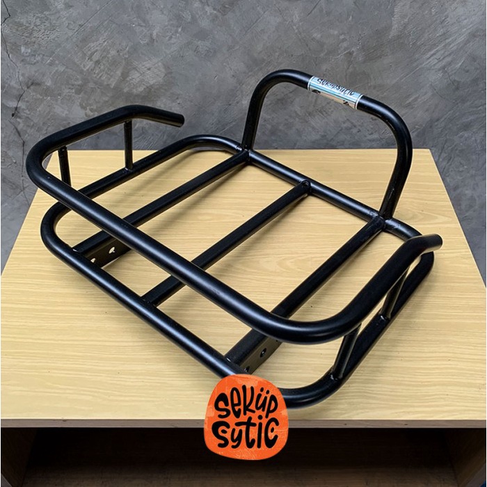 Aksesoris Sepeda - Black Steel Wooden Rack/Basket (Rak Keranjang Kayu Sepeda Hitam) - Tanpa Kayu