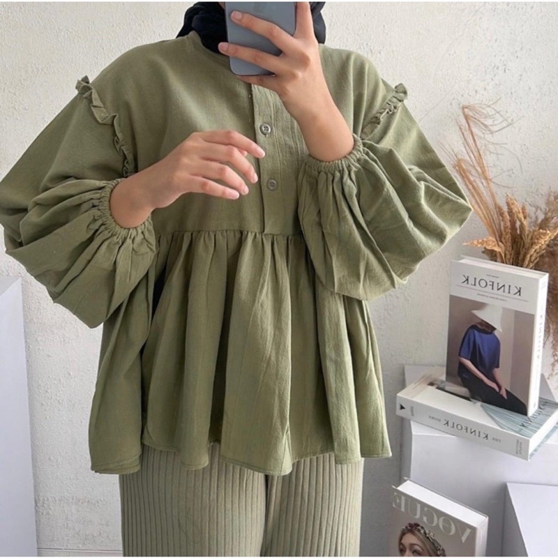 RD FASHION - KINAN LINEN BUTTON BLOUSE / ARINA TOP / DISA ARINAY TOP / SHALENSA BLOUSE / LAILY BLOUSE / PEPLUM ATASAN BAJU WANITA / DIANA / RANIA / KIMI Kemeja Kancing Depan / ALENA Katun Linen Premium - NN