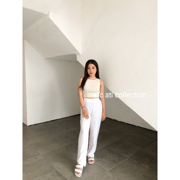 clara crop rib tank top by atc // real pic-Fog