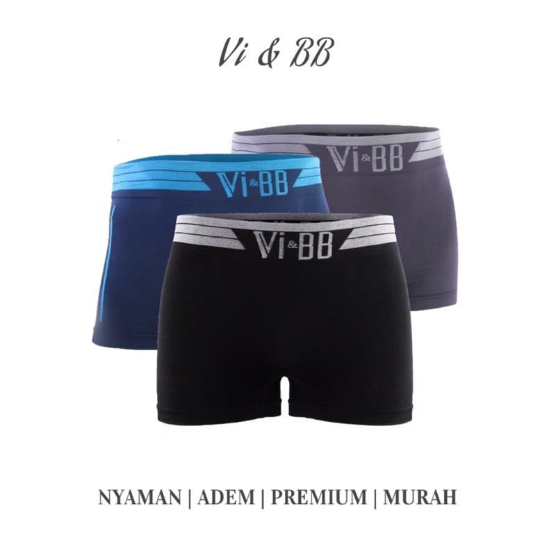 6 Pcs - Boxer Vi &amp; BB - Celana Dalam Pria Dewasa | CD Rajut Seamless Spandex Tanpa Jahitan VBB V | Open | V&amp;BB Vi-BB V-BB - ViBB Vi&amp;BB Cowo Cowok Keren Setengah Lusinan