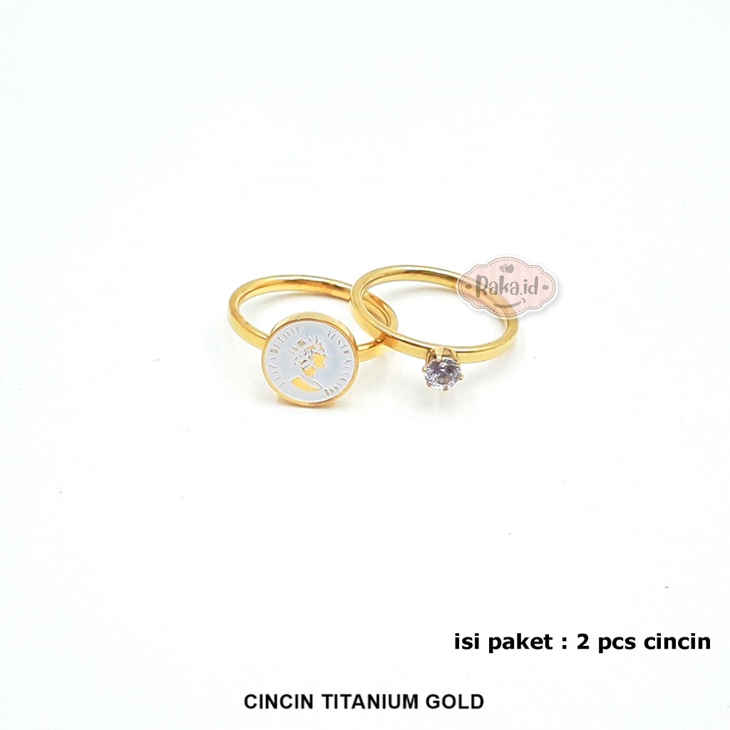 Cincin Wanita / Cincin Titanium Dewasa Set 2 Mata Bulat Motif Elizabeth Aksesoris Perhiasan Wanita 978