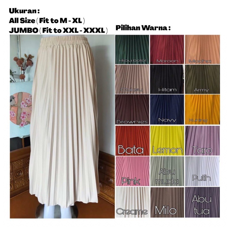 Rok Plisket Jersey maxi skrit Prisket Pleates All Size BIG SIZE