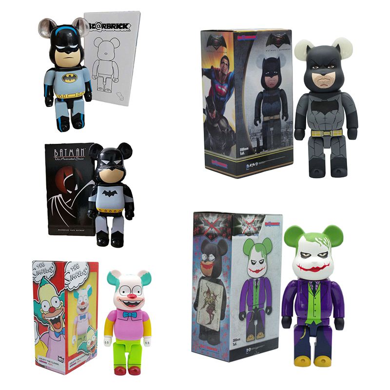 28cm Bearbrick 400% Building Blocks Bear Toy Action Figure Batman Joker Krusty Clown