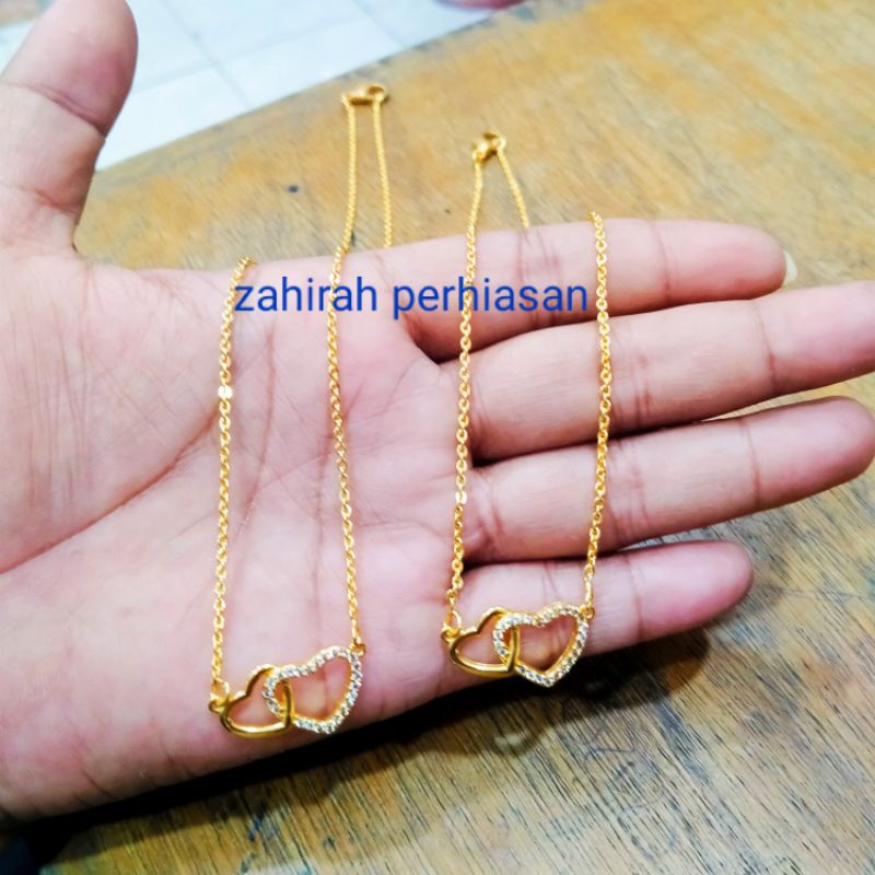 KALUNG WANITA TITANIUN LIONTIN LOVE LOVE ANTI KARAT DAN AWET