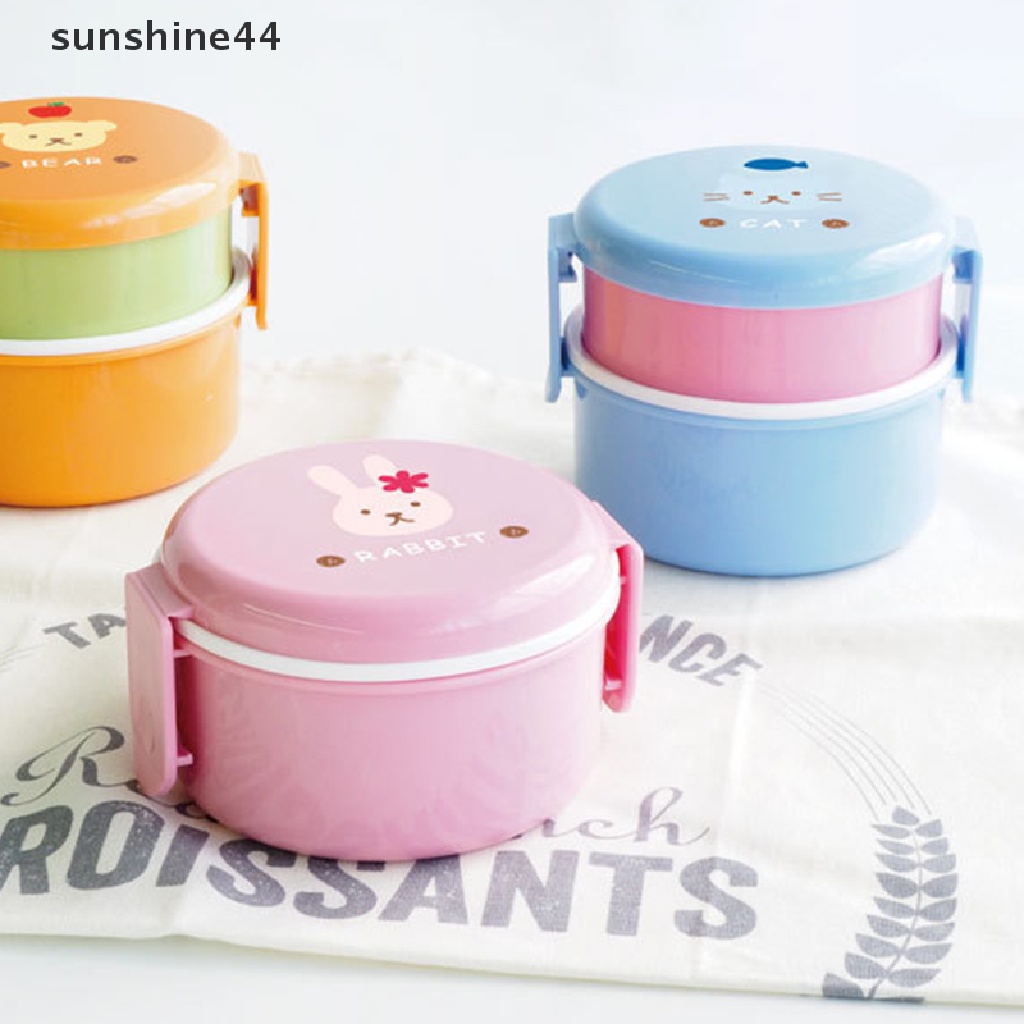 Sunshine Kotak Makan Bento Mini Bulat Dua Lapis 540ml Gaya Jepang Untuk Anak