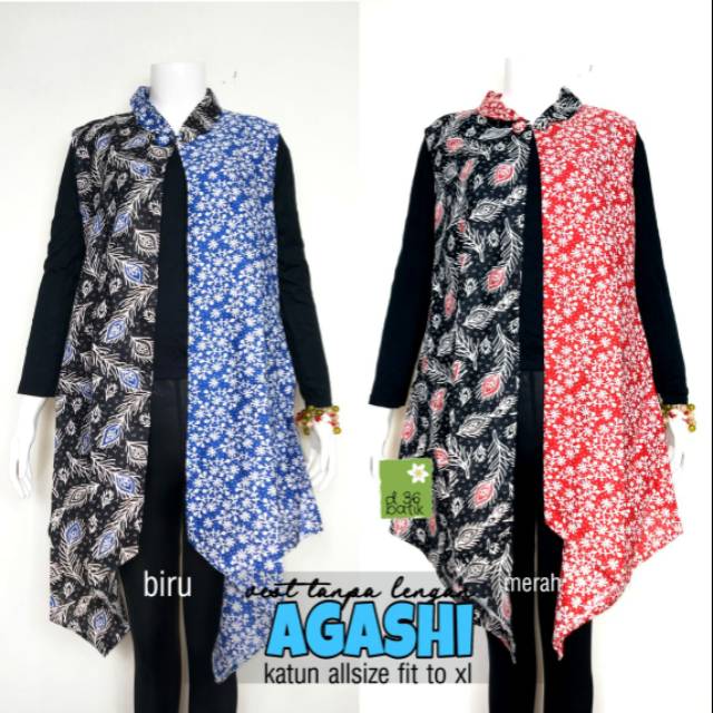 Vest tanpa lengan Agashi Outer Batik Modern kasual kerja kondangan