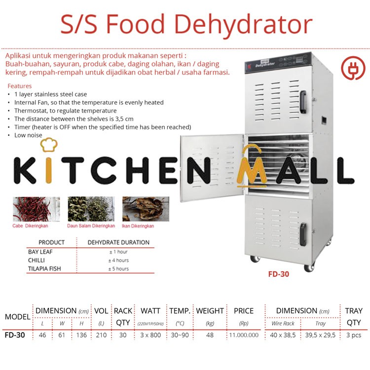 Getra FD-30 Food Dehydrator - Mesin Pengering Makanan Stainless Steel 30 Tray