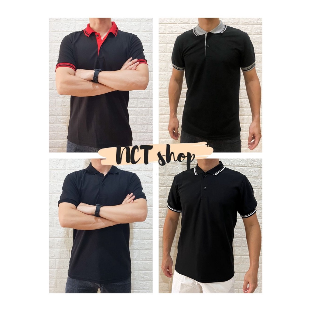 Polo Shirt HITAM / PoloShirt / Kaos Kerah Polos Kombinasi Unisex