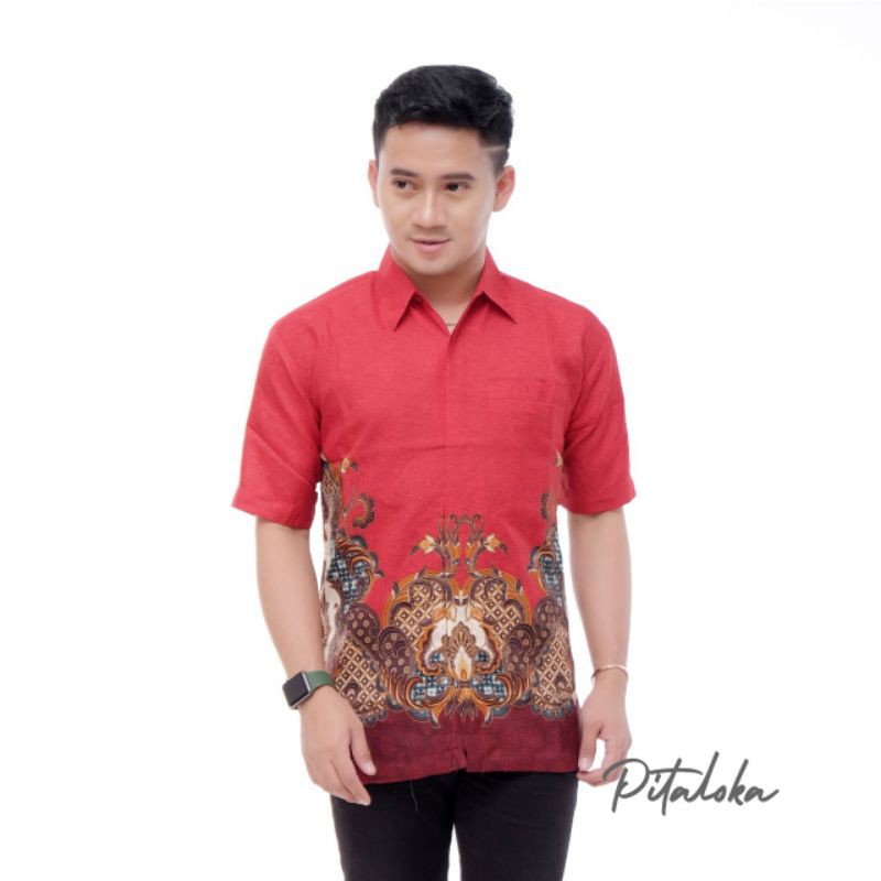 BATIK SUTRA PRIA / KEMEJA BATIK PRIA LENGAN PENDEK/BAJU BATIK SUTRA SANWOZ / HEM BATIK LENGAN PENDEK
