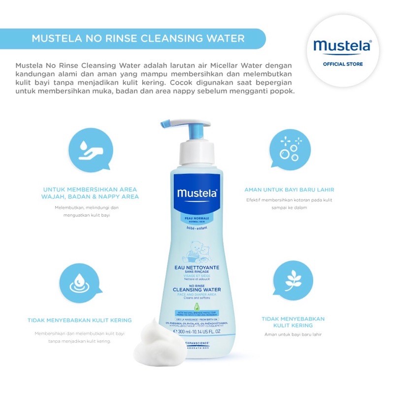 Mustela No Rinse Cleansing Water - Sabun mandi bayi tanpa bilas