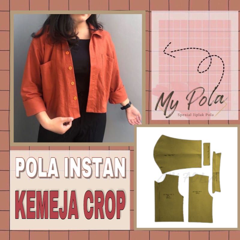 [COD] Pola Kemeja Crop Kekinian - Pola Kemeja Crop Remaja - Pola Kemeja santai - Pola Simpel Kemeja