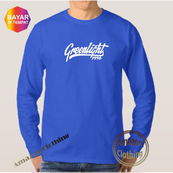 Amazon Clothing Kaos Distro Lengan Panjang Greenlight 1996 Premium Text Putih T-Shirt Pria Wanita