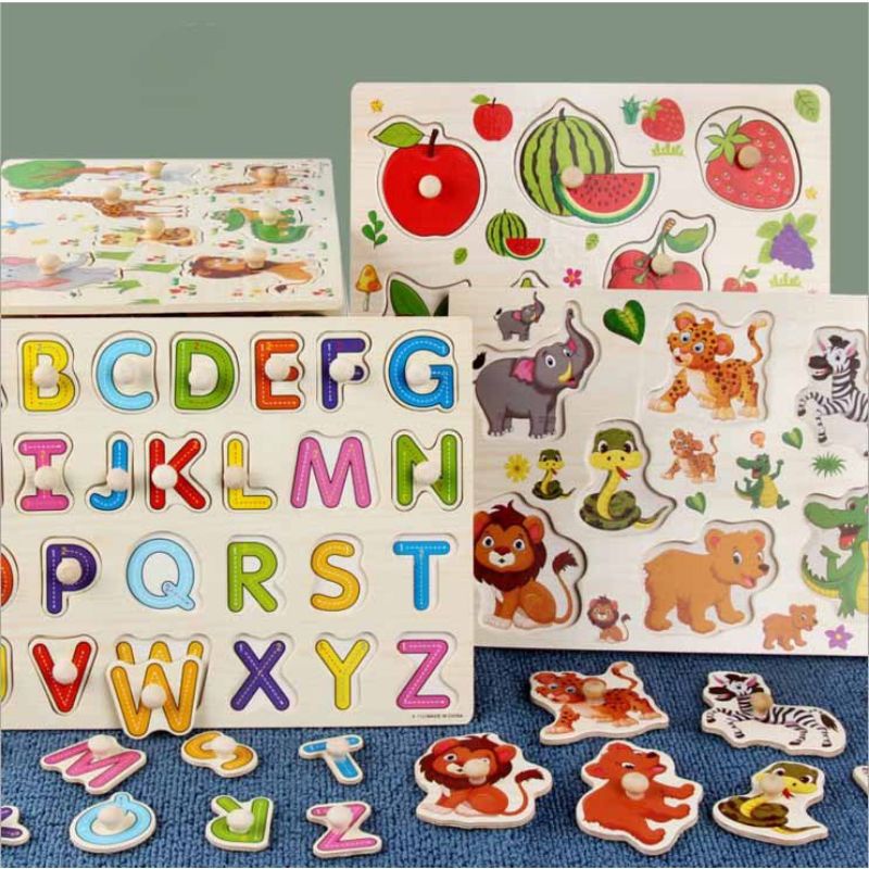(ALDEBARAN EDUTOYS) PUZZLE KNOB ANAK / PUZZLE BUAH BUAHAN / PUZZLE SAYURAN / PUZZLE KAYU HEWAN DARAT