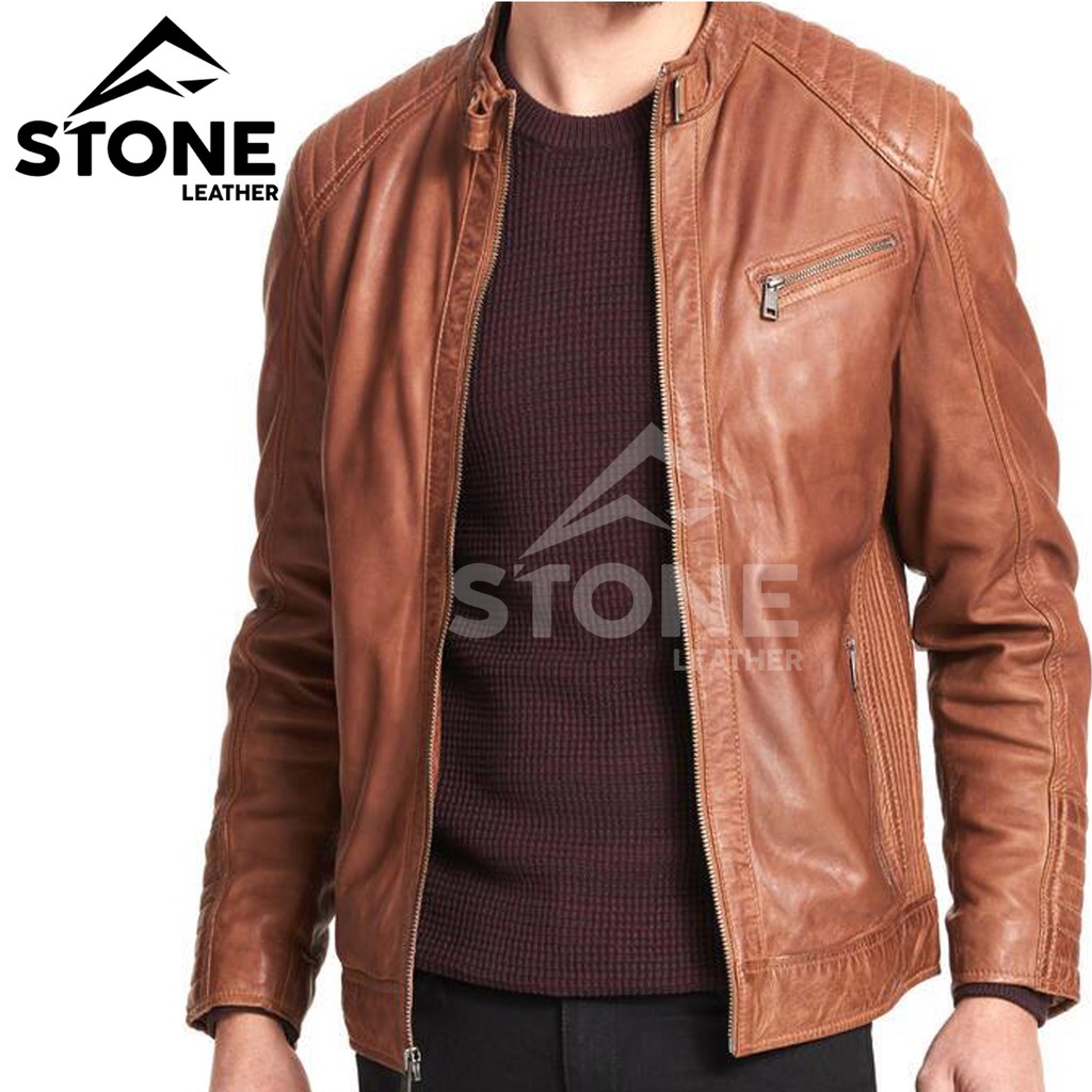 Jaket Kulit Sintetis Ridding Biker Tan Marco