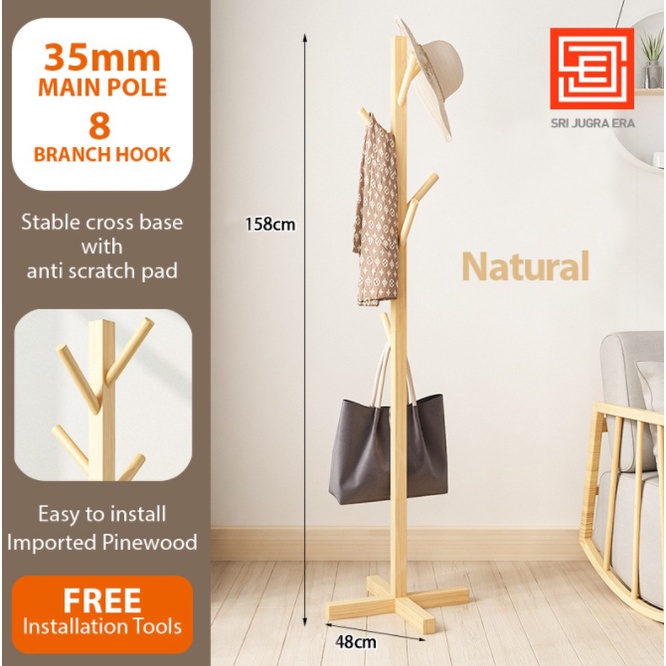 Stand Hanger Kayu Rak Baju Jaket Topi Gantungan Berdiri Hanger Baju Kayu Gantungan