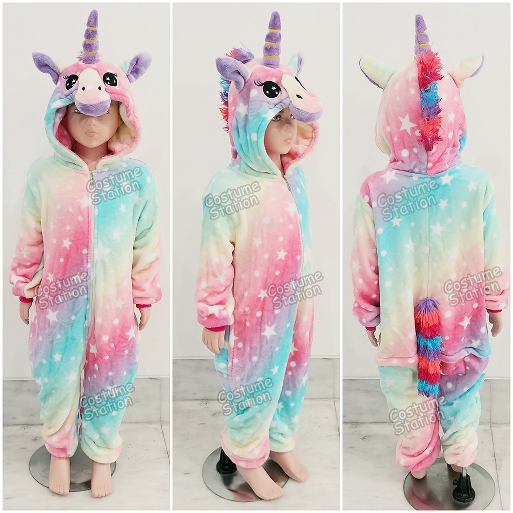 Kostum Onesie Unicorn Rainbow / Costume Kuda Poni motif Pelangi anak perempuan