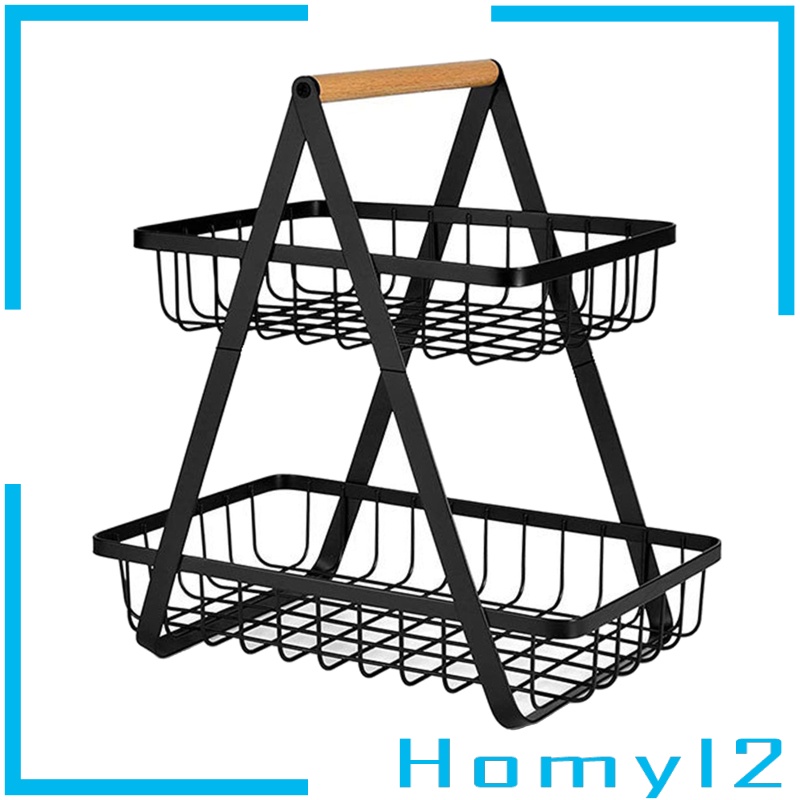 (Homyl2) Keranjang Buah / Roti Portable 2 Tingkat Bisa Dilepas