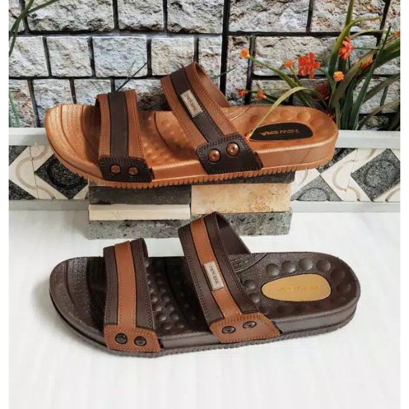 Sandal selop strip dua new era pria 8014 karet