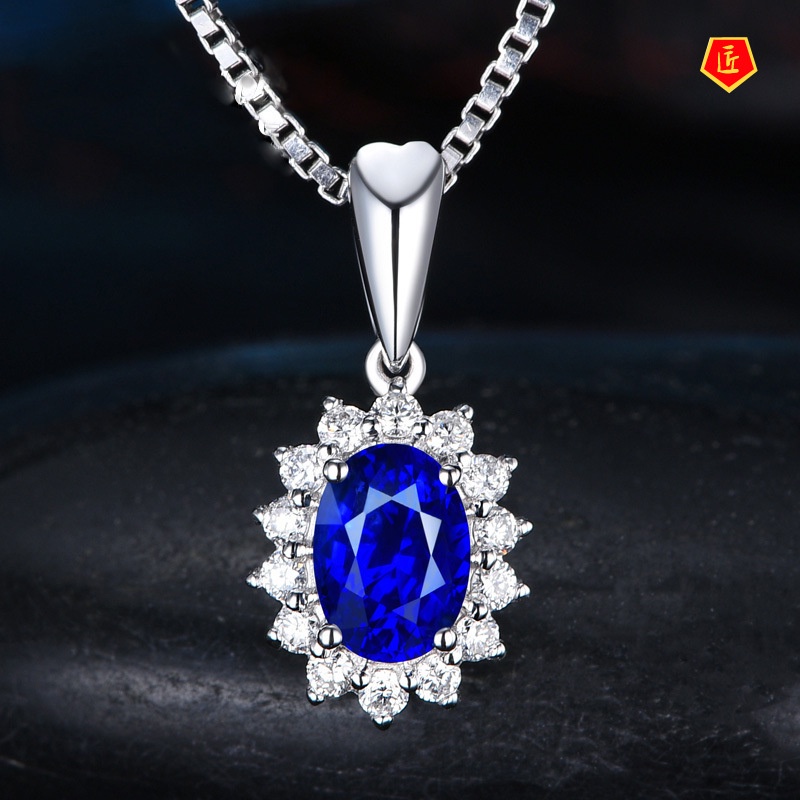 [Ready Stock]Full Diamond Sapphire Necklace Earring Ring Set