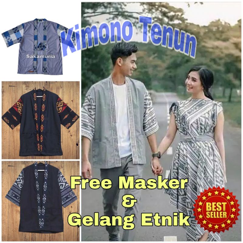 Outer Kimono Tenun FREE MASKER DAN GELANG